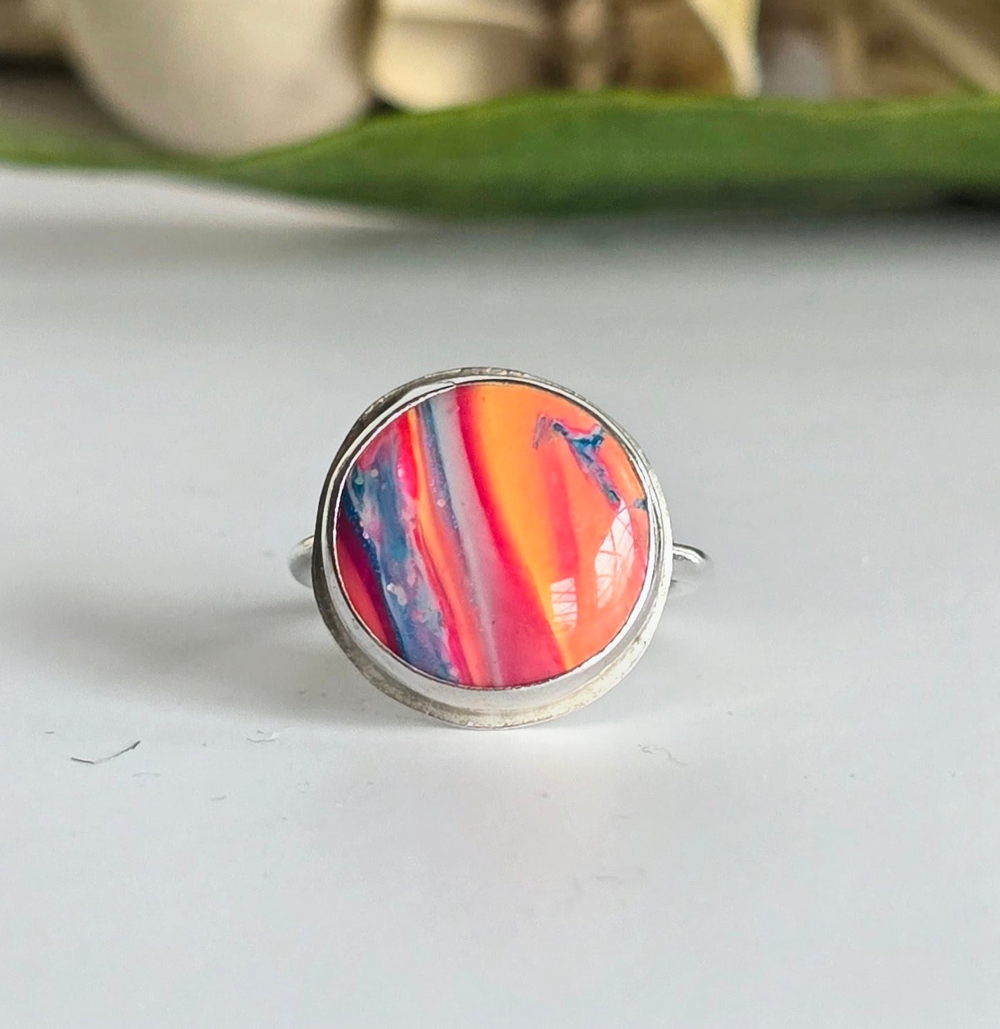 Desert Sunset Polymer Clay & Sterling Silver Ring | Handmade Boho Statement Ring | Size 5