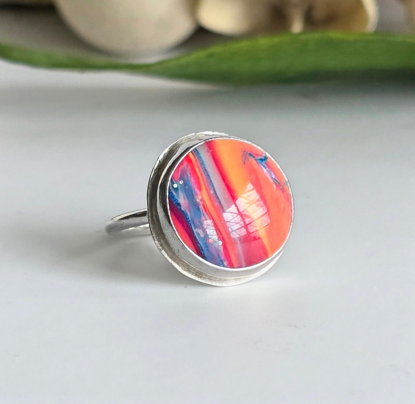 Desert Sunset Polymer Clay & Sterling Silver Ring | Handmade Boho Statement Ring | Size 5