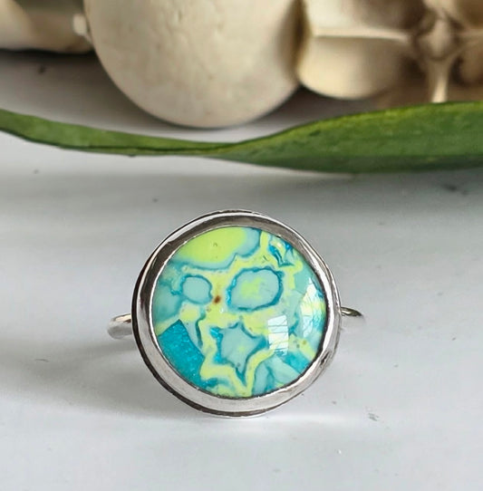 Ocean Star Polymer Clay & Sterling Silver Ring | Handmade Boho Statement Ring | Size 6