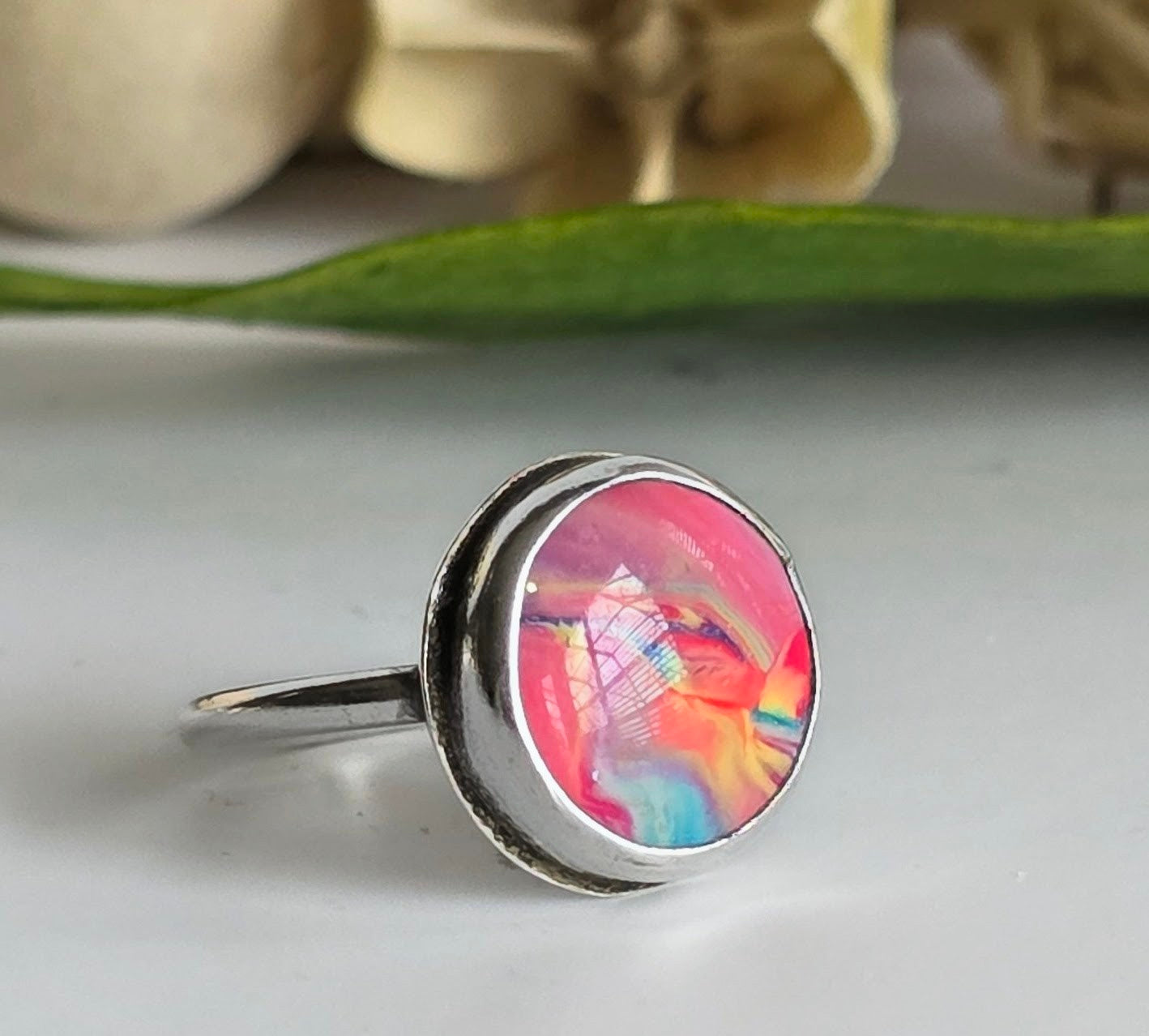 Aurora Swirl Polymer Clay & Sterling Silver Ring | Handmade Boho Statement Ring | Size 8