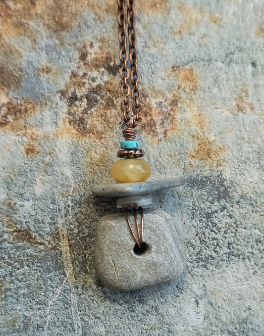 Earthbound Calm Jade Turquoise Copper Necklace Earthy Boho Stone Pendant