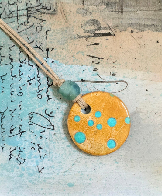 Golden Tide Dot Pendant Necklace With Turquoise Accents