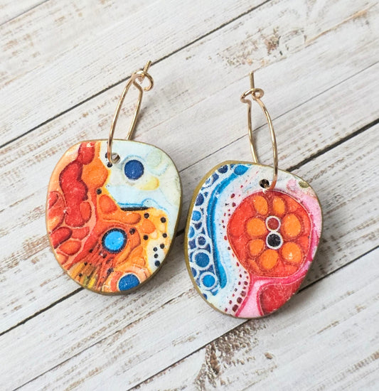 Abstract Polymer Clay Statement Earrings – Colorful Artisan Dangles