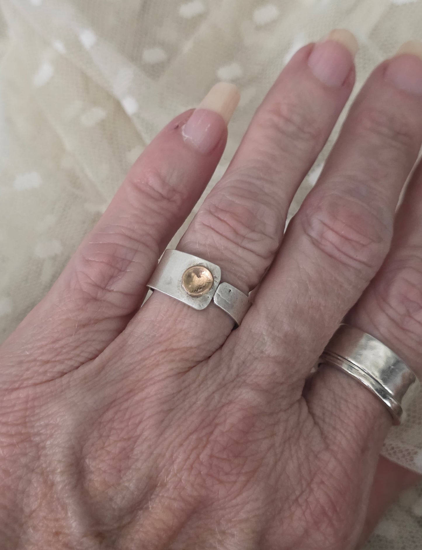 Modern Mixed Metal Ring- Adjustable