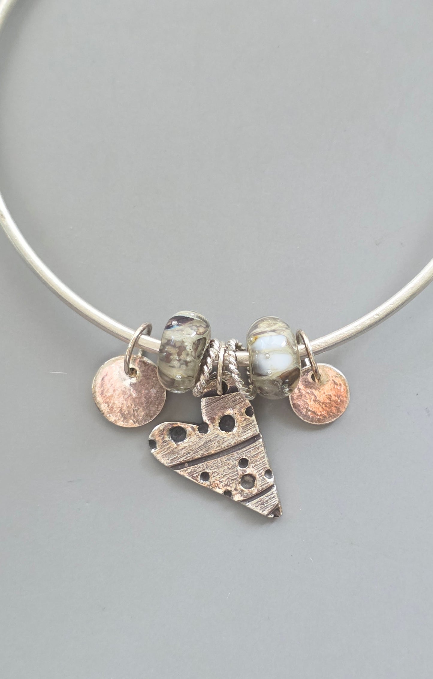 Sterling Silver Bangle with Handmade Lampwork Glass Beads