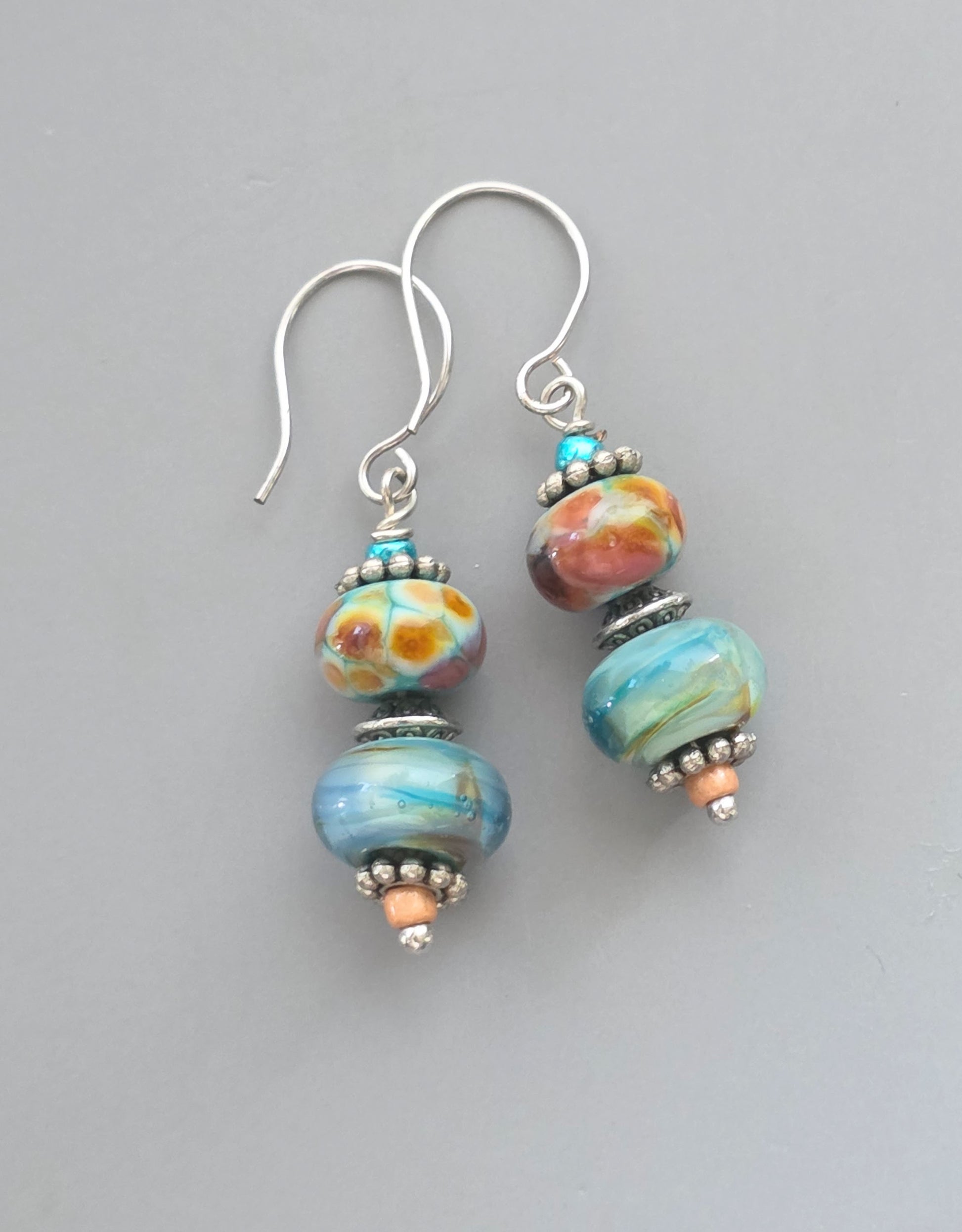Lampwork glass bead earrings with silver accents