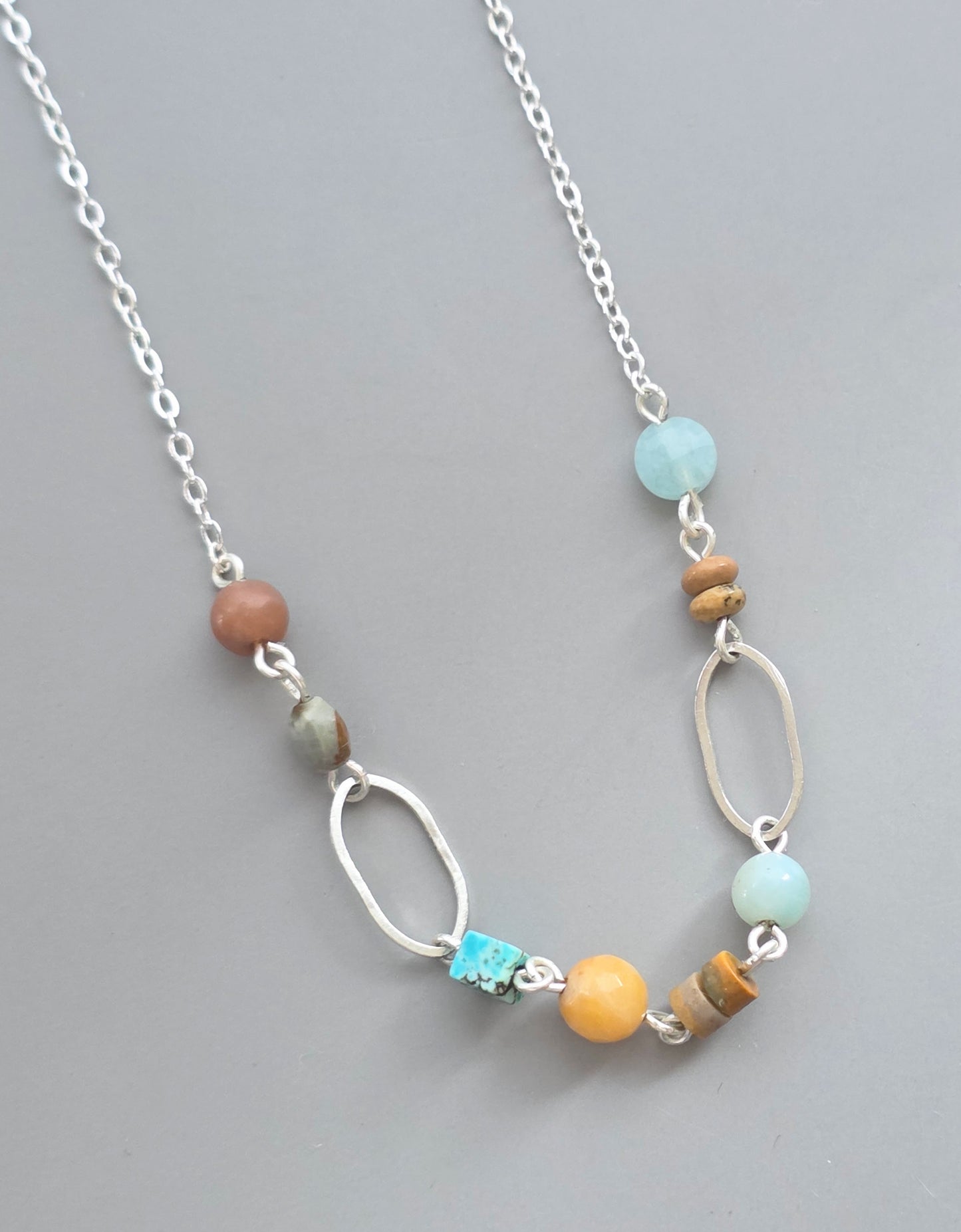 Gemstone beaded chain silver necklace