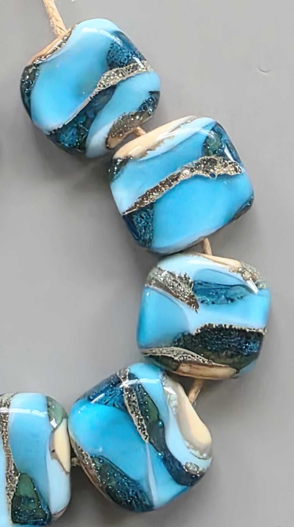 Silver Blue Lampwork Tab Beads