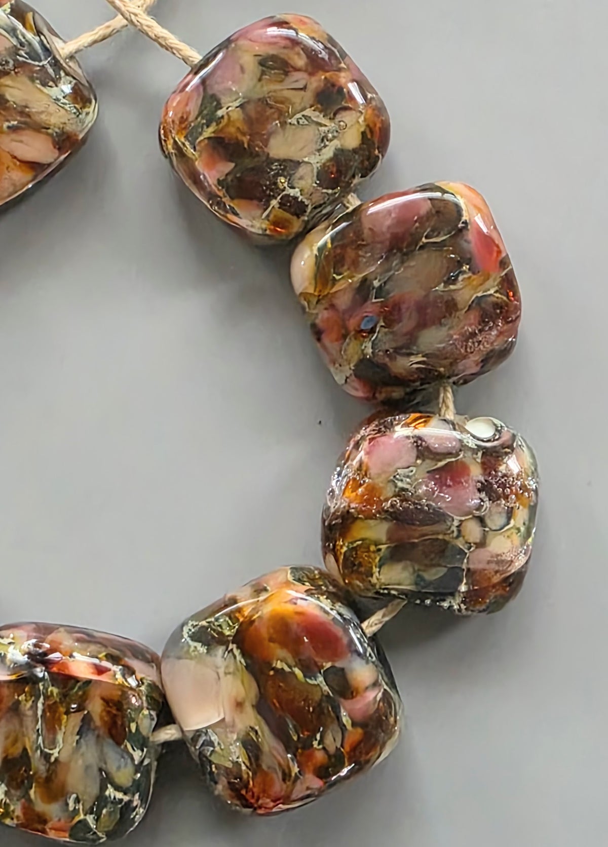 Silver Roses Lampwork Beads