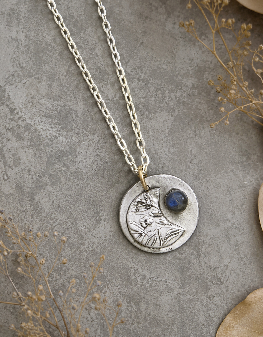 Sterling Moon Necklace with Labradorite