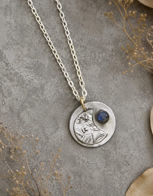 Sterling Moon Necklace with Labradorite