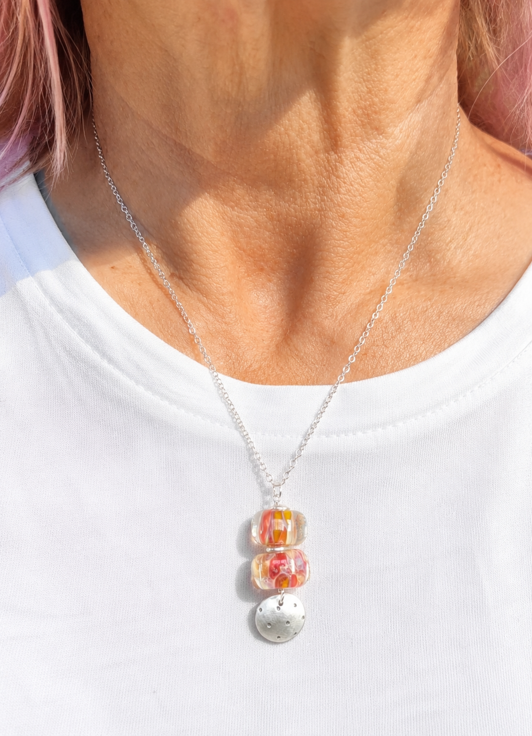 Fruity Colors- Lampwork Bead and Sterling Charm Necklace