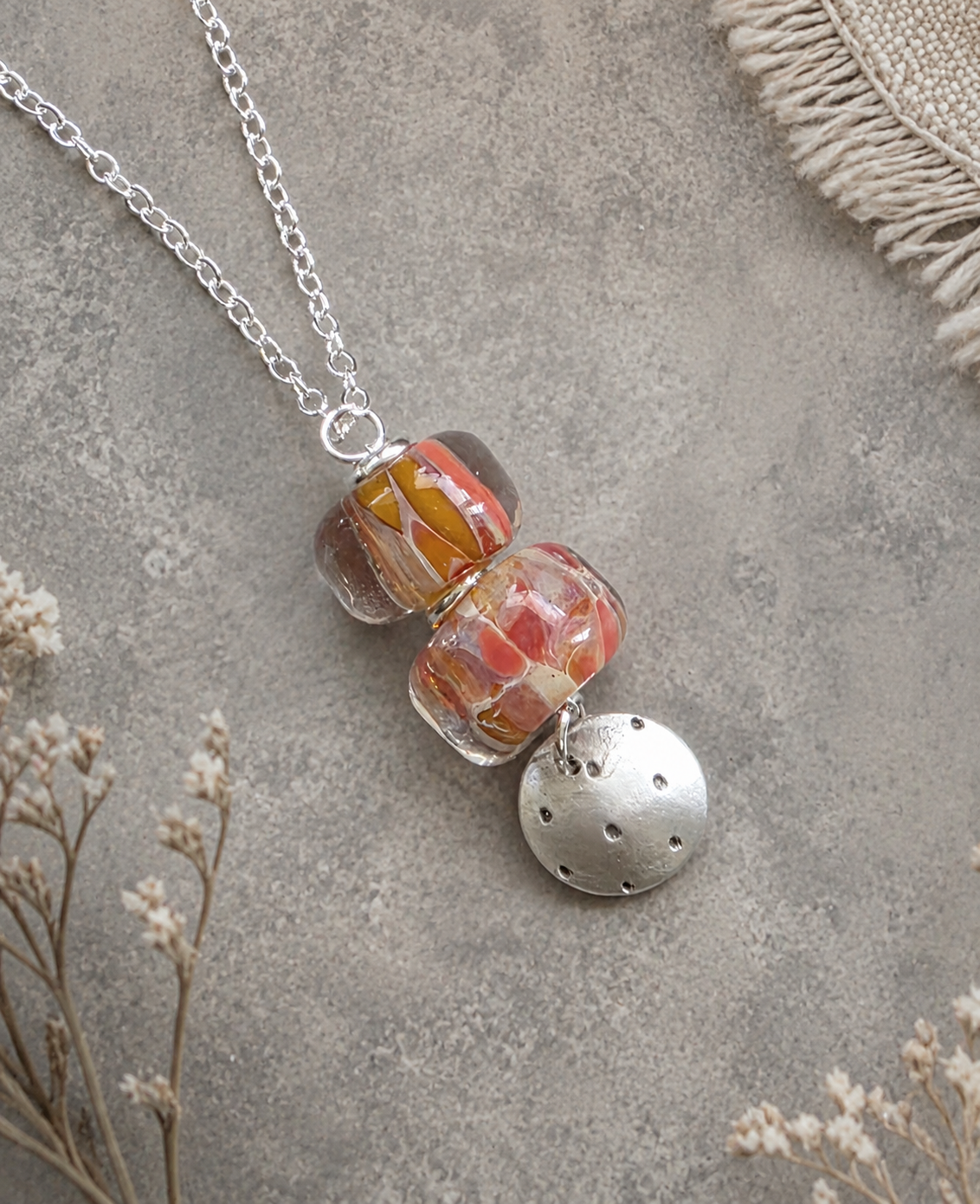 Fruity Colors- Lampwork Bead and Sterling Charm Necklace