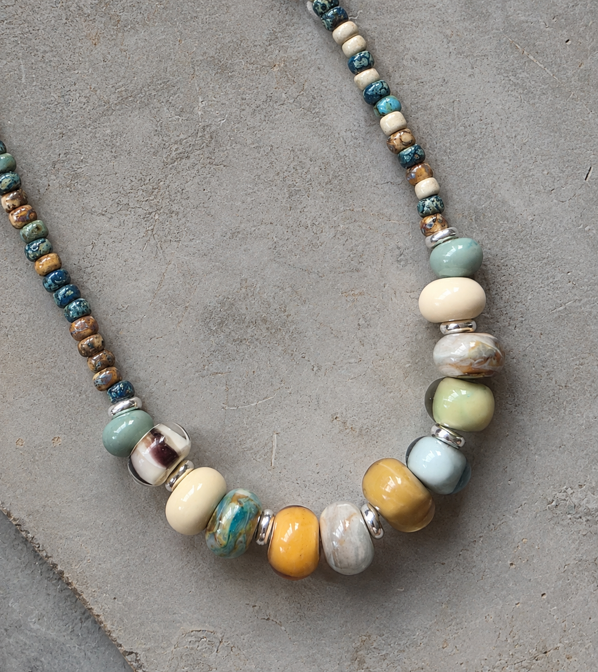 Bluesy Earthy Lampwork Bead Necklace