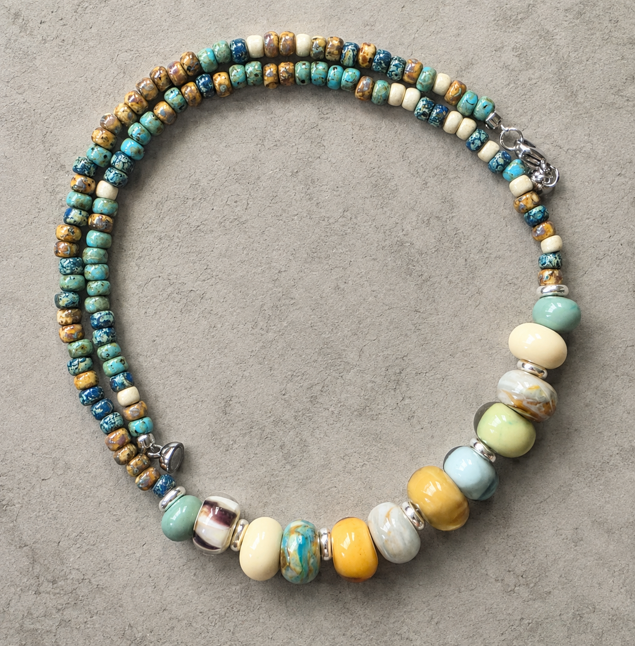 Bluesy Earthy Lampwork Bead Necklace
