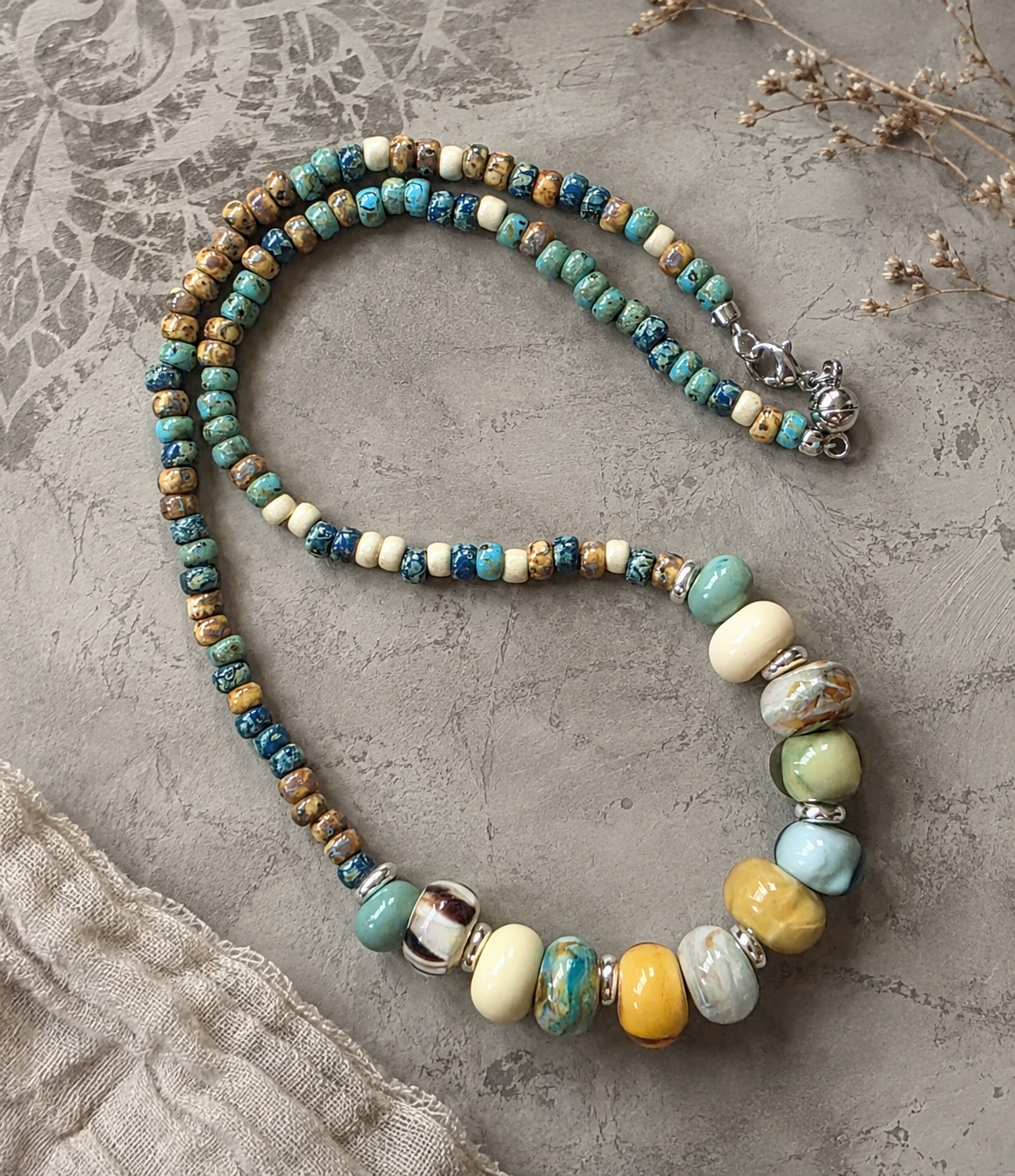 Bluesy Earthy Lampwork Bead Necklace