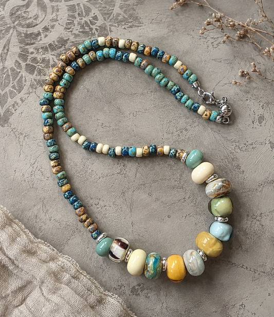 Bluesy Earthy Lampwork Bead Necklace