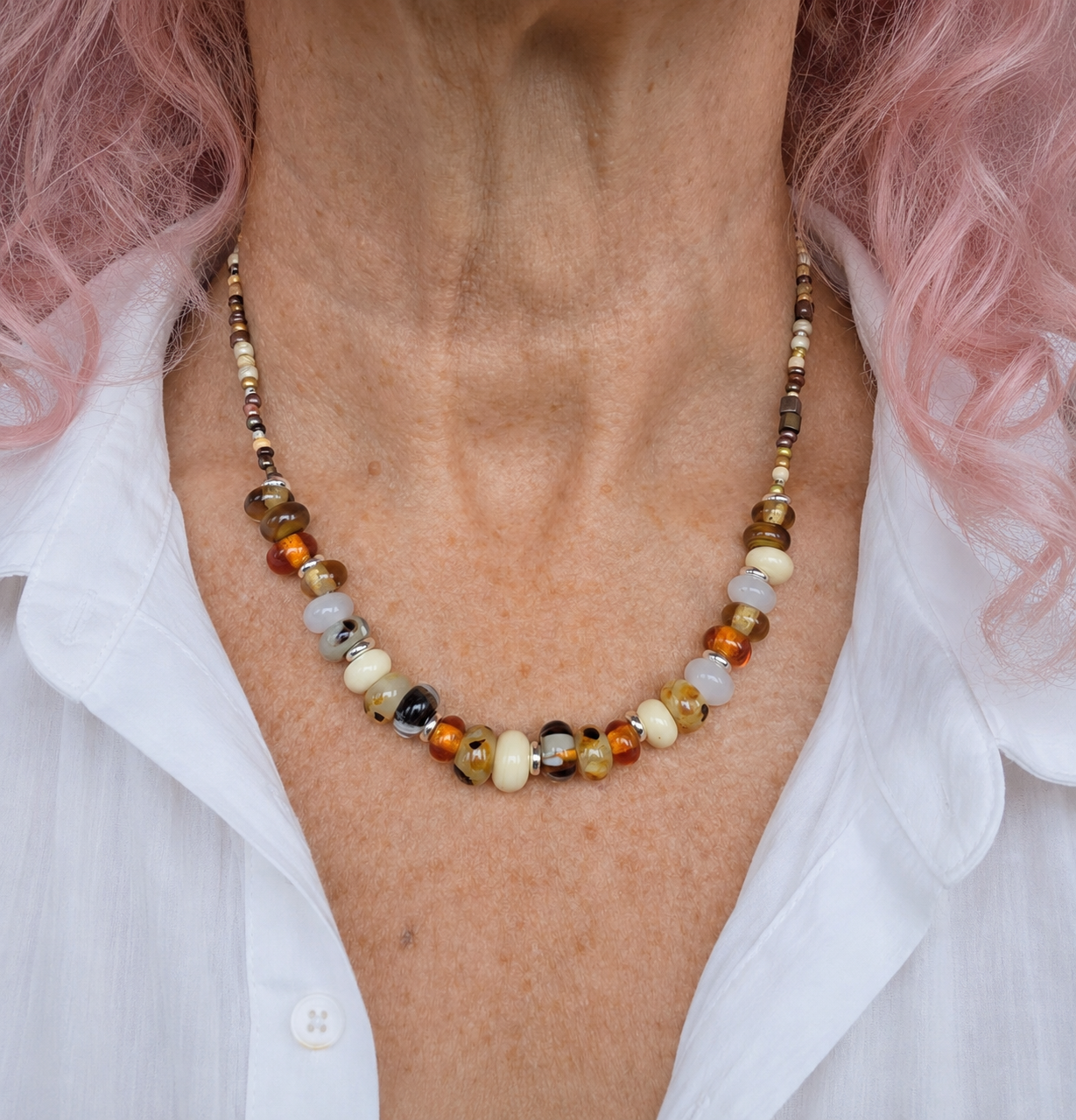 Autumn Colors Lampwork Bead Necklace
