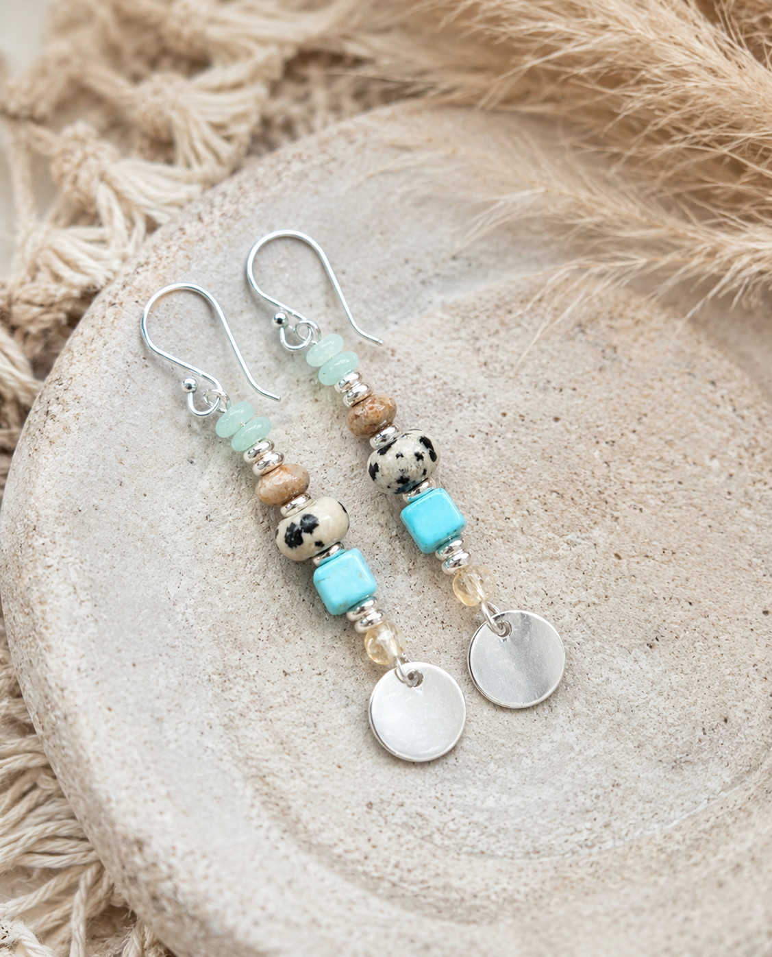 Mixed Gemstone Dangle Earrings