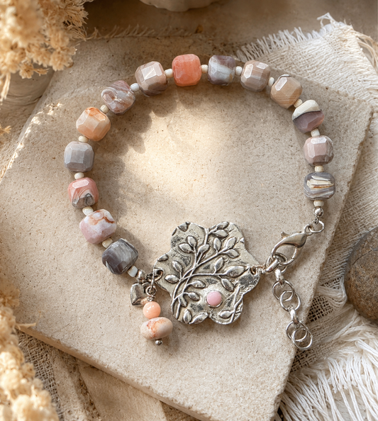 Pink Agate with Sterling Focal Bracelet