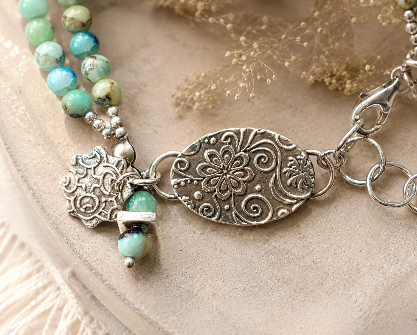 Turquoise with Sterling Focal and Slider Beads