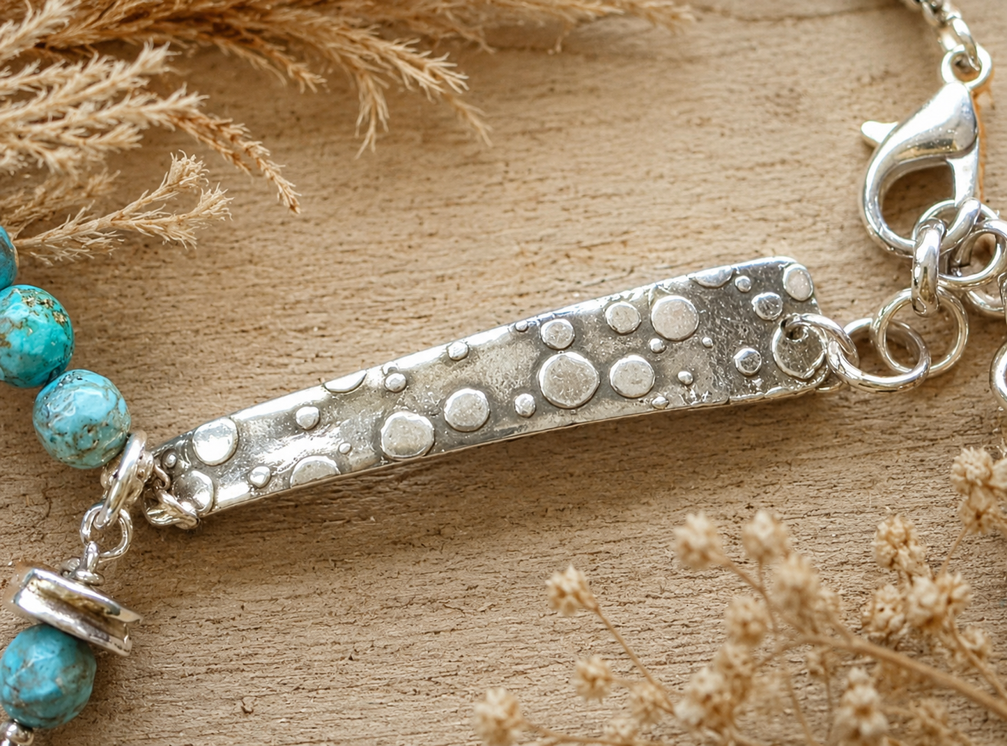 Turquoise and Sterling Textured Bracelet