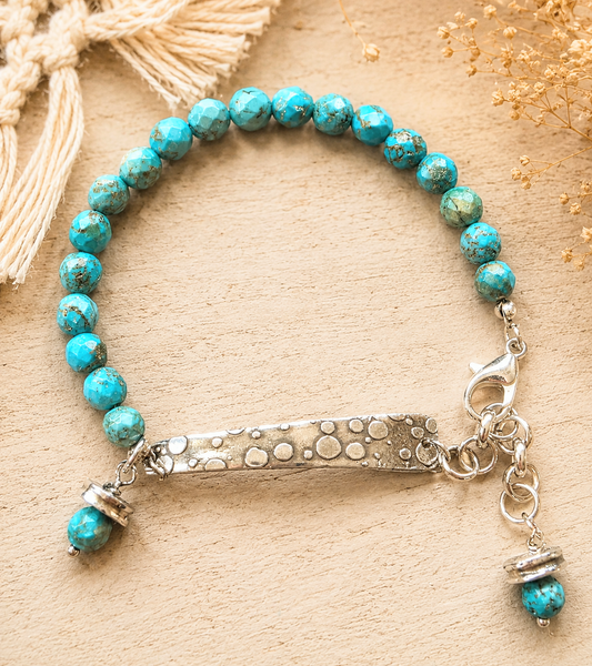 Turquoise and Sterling Textured Bracelet