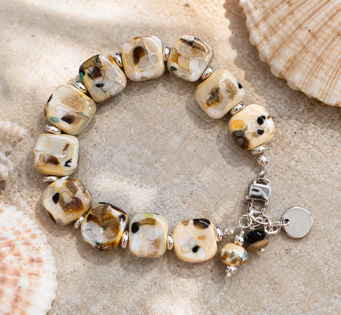 Earthy Lampwork Bead Bracelet with Charms