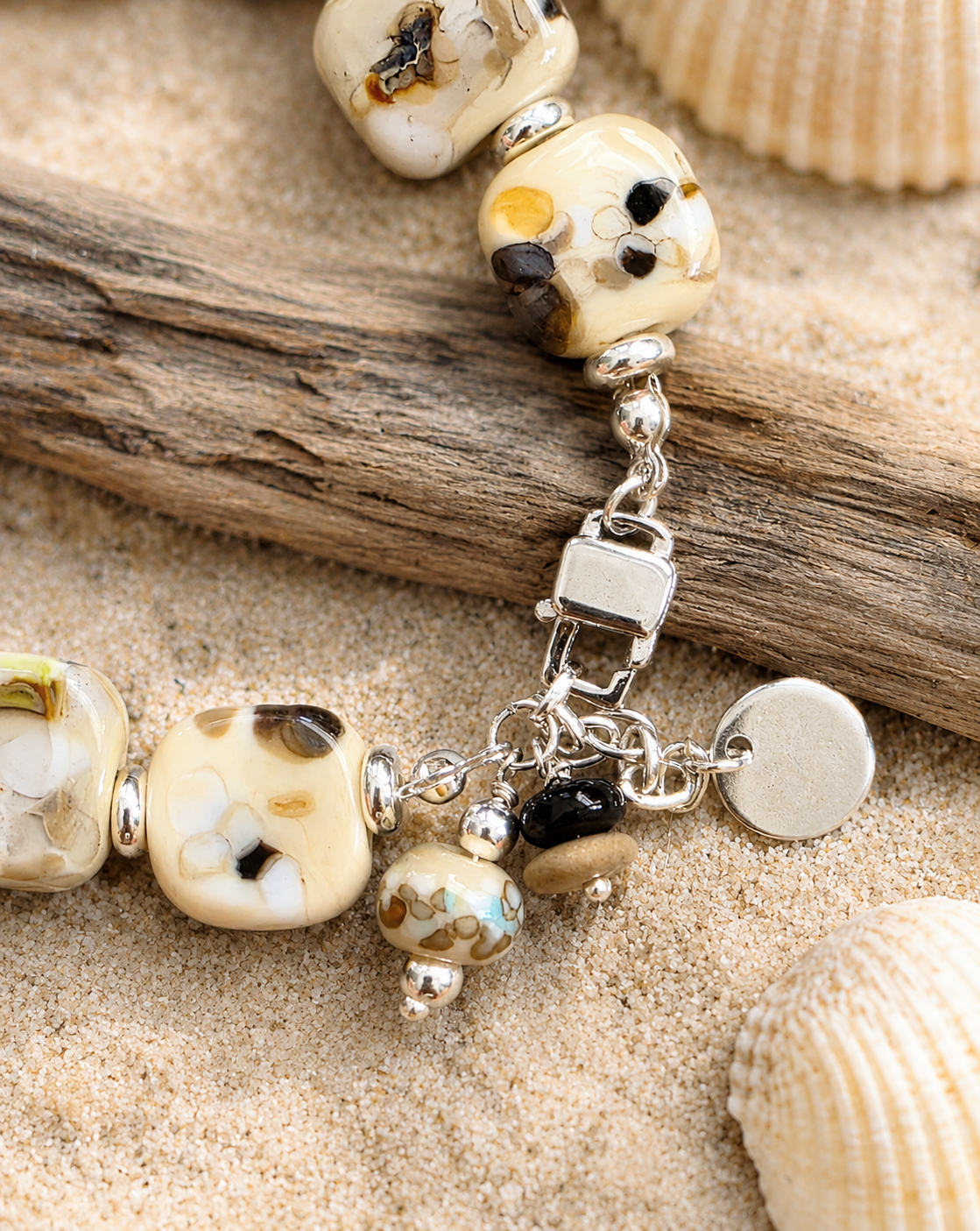 Earthy Lampwork Bead Bracelet with Charms