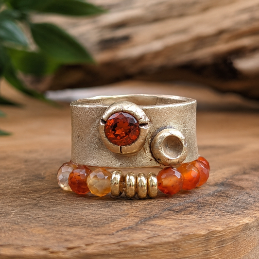 Organic Aesthetic Bronze Ring with Stacking Stretch Carnelian Ring