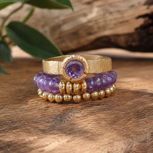 Organic Bronze and Amethyst Stacking Rings