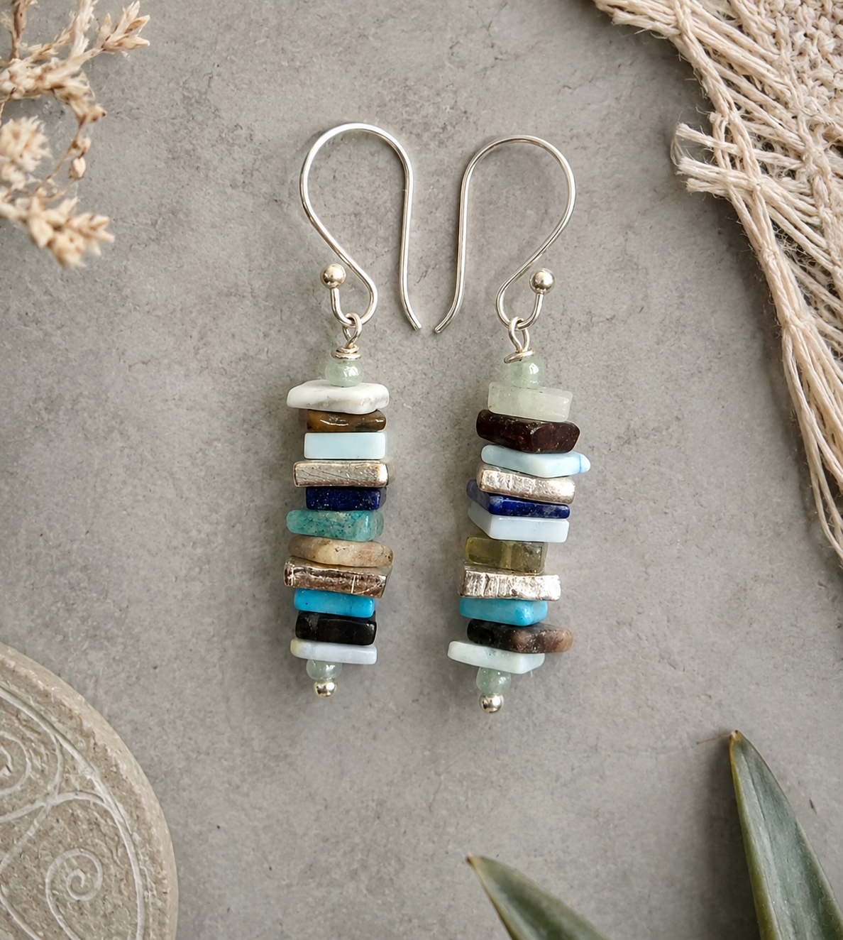 Sterling and Mixed Gemstone Dangle Earrings
