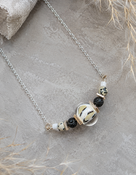 Animal Print Lampwork and Gemstone Necklace