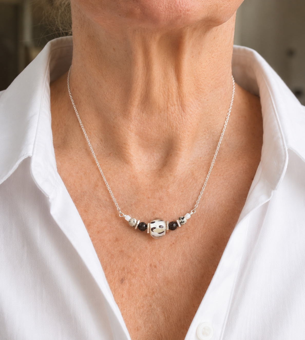 Animal Print Lampwork and Gemstone Necklace