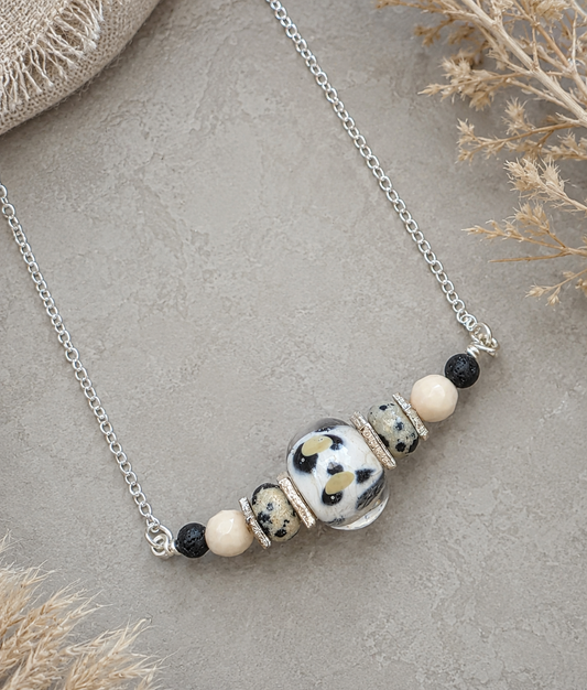 Animal Print and Gemstone Bead Necklace