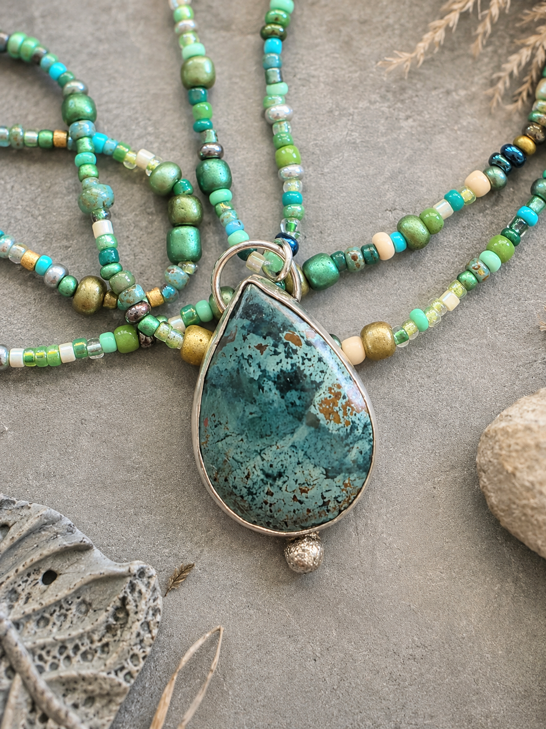 30" Jasper and Beaded Long Necklace