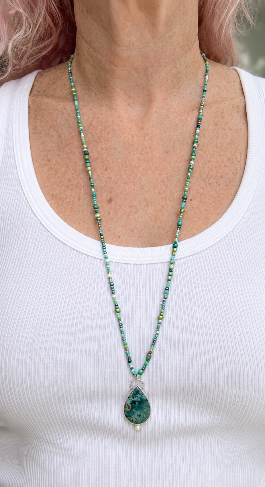 30" Jasper and Beaded Long Necklace