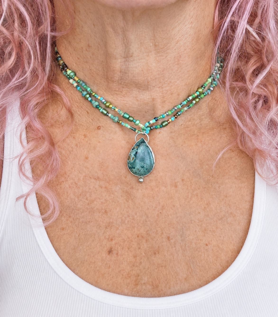 30" Jasper and Beaded Long Necklace