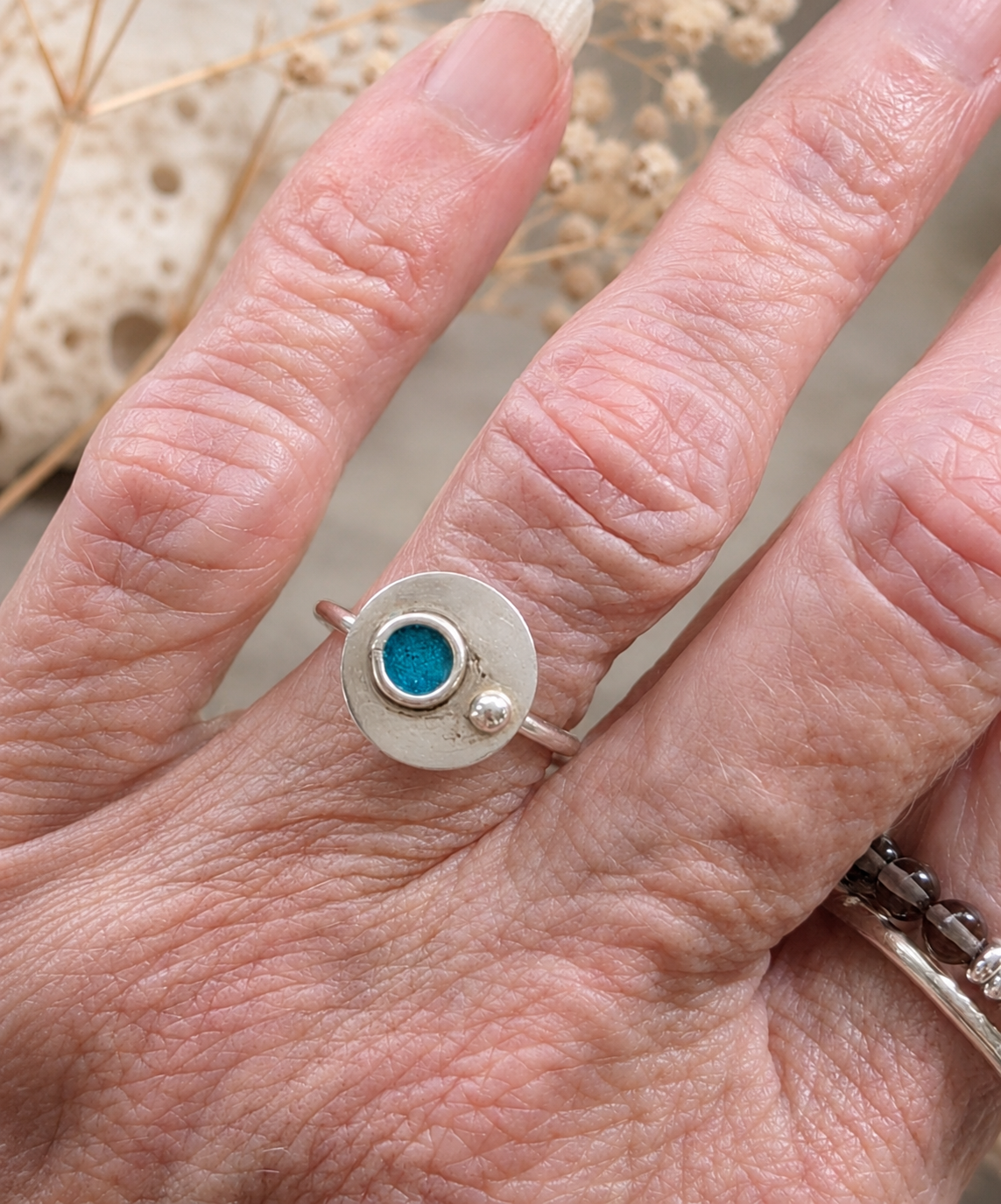 Sterling Silver & Enamel Ring | Size 8