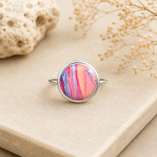 Sterling Silver & Colorful Polymer Clay Ring | Size 5