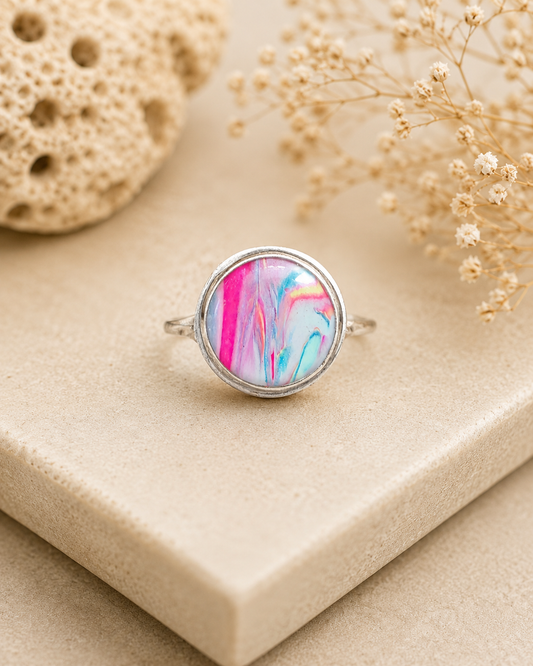 Sterling Silver & Colorful Polymer Clay Ring | Size 6