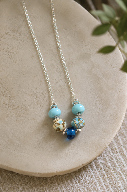 Glass Lampwork Bead Necklace- Blue