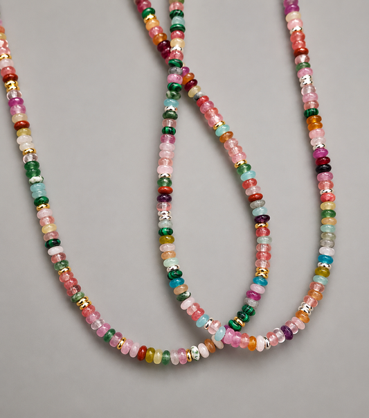 Mixed Gemstone Beaded Necklace – Sterling Silver or Gold Filled