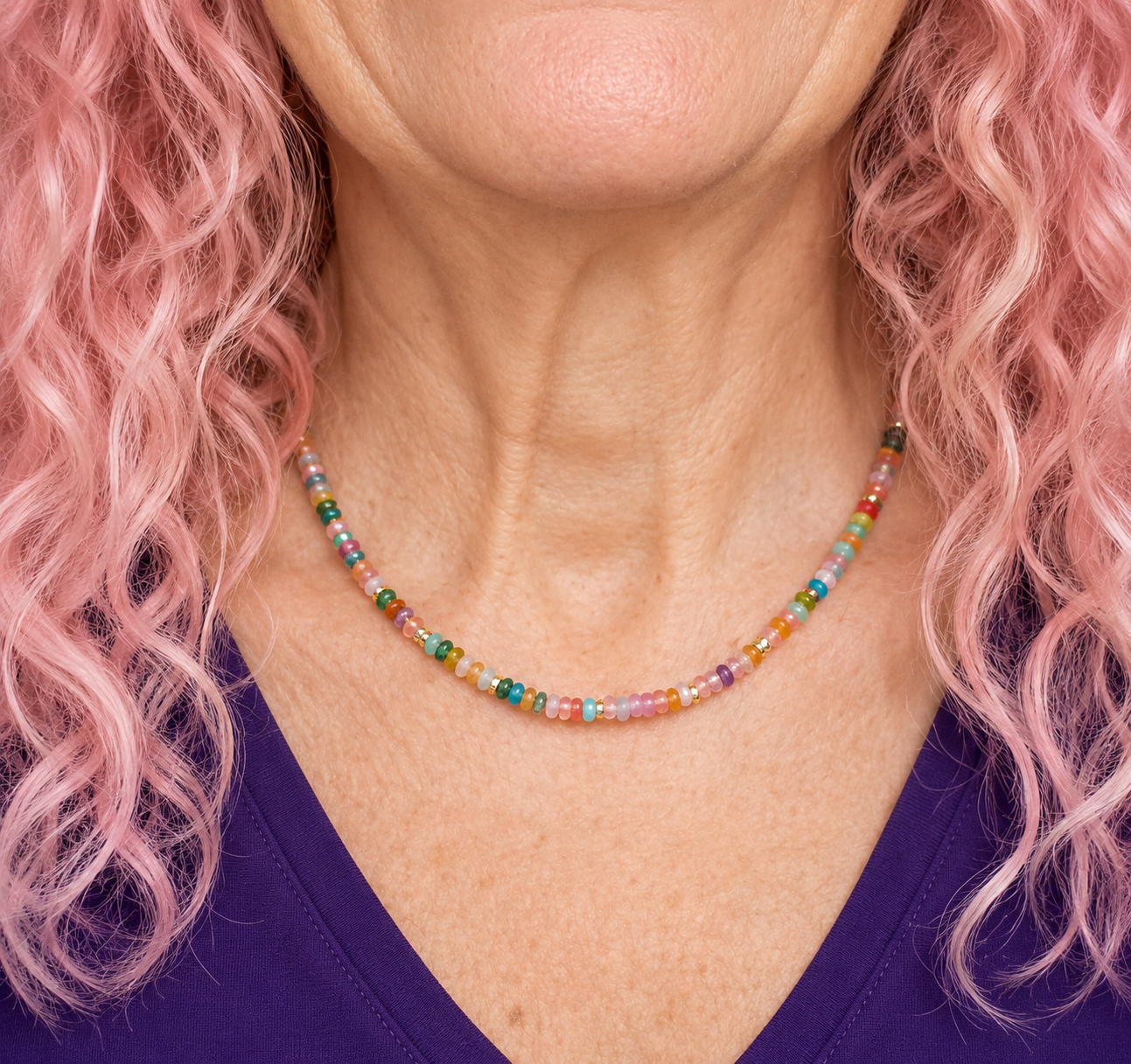 Mixed Gemstone Beaded Necklace – Sterling Silver or Gold Filled