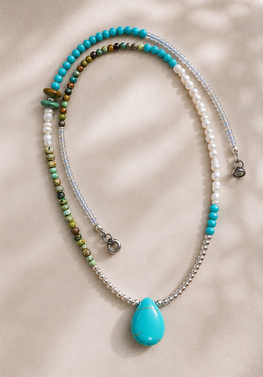 Turquoise, Pearl & Sterling Silver Necklace