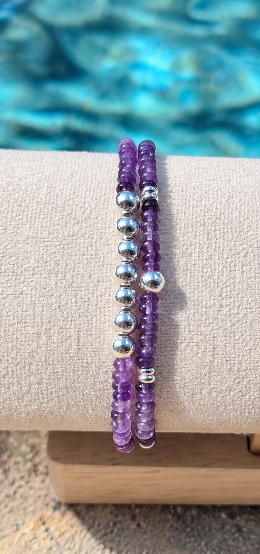 Amethyst and Silver Stacking Stretch Bracelets