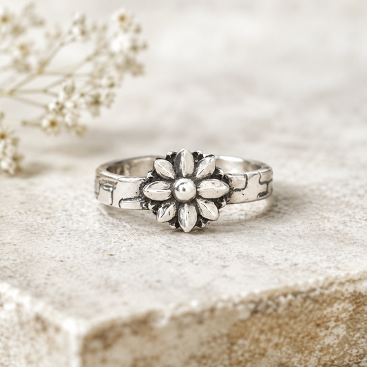 Sterling Silver Textured Flower Stacking Ring