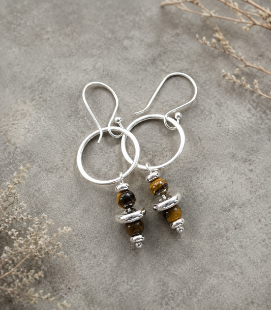 Tiger's Eye and Silver Dangle Earrings