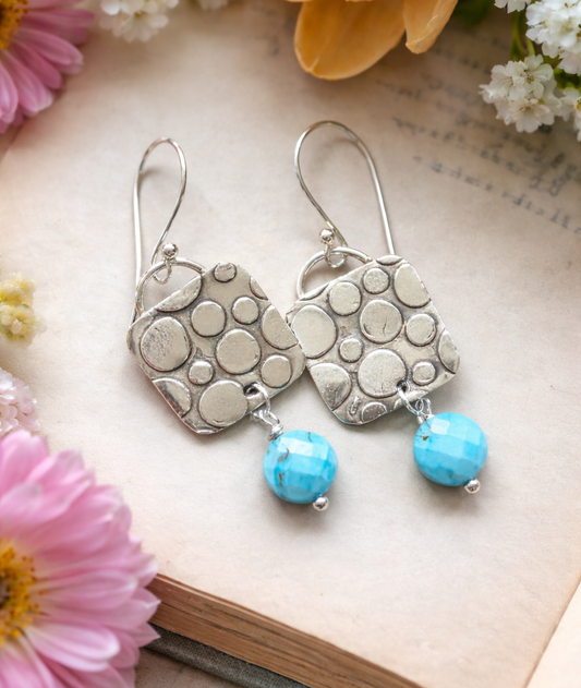 Textured Sterling Silver Earrings with Turquoise