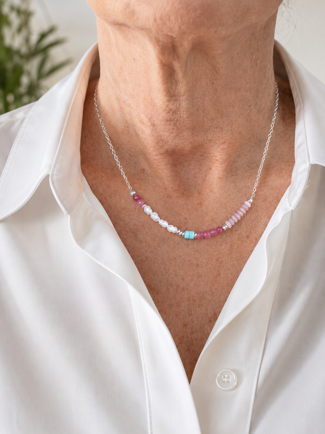 Mixed Gemstone Chain Necklace